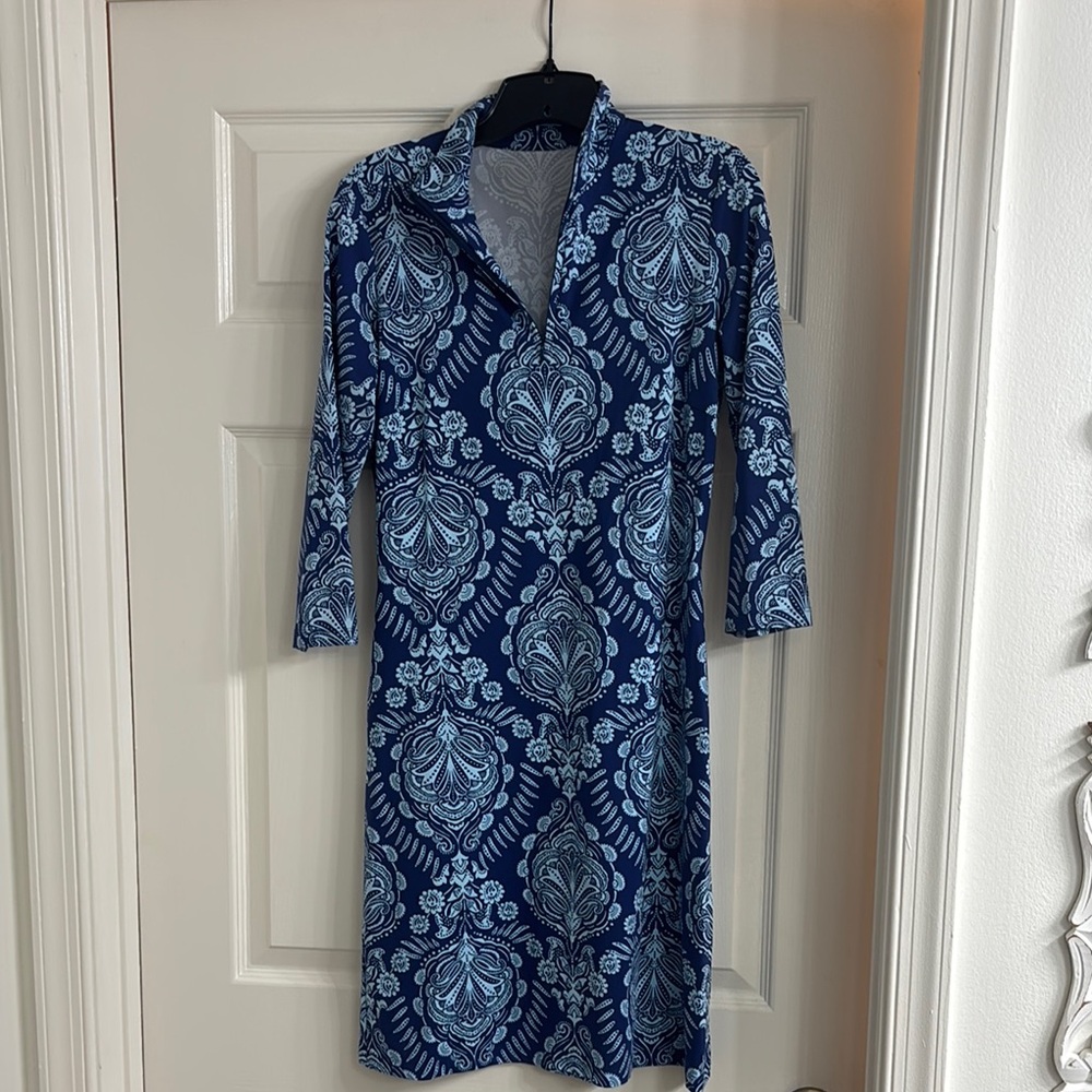 Elegant Blue Patterned Dress